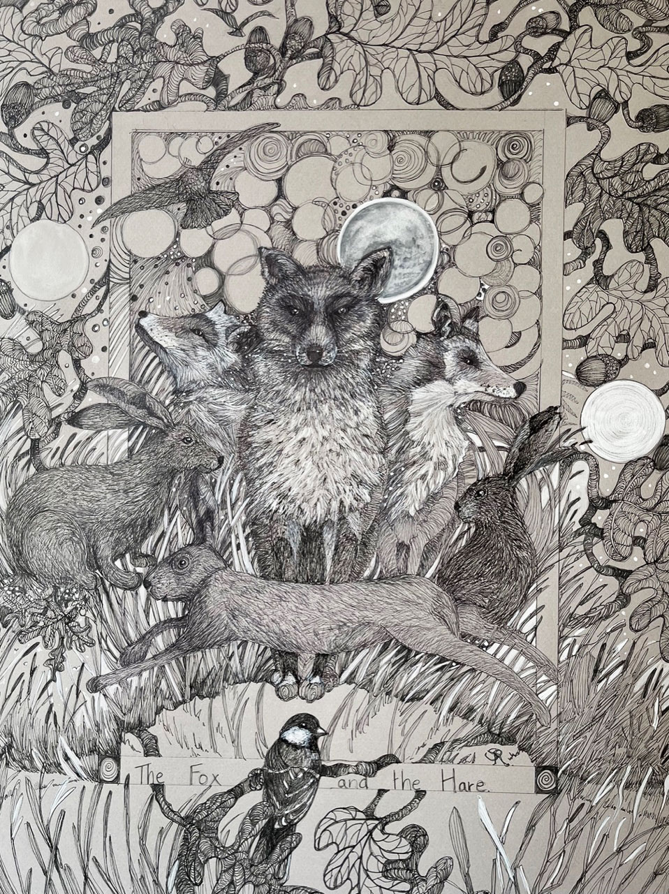 The Fox and the Hare – Pen, Ink and Gouache – Susan Routledge The Fox and the Hare - Pen, Ink and Gouache - Susan Routledge